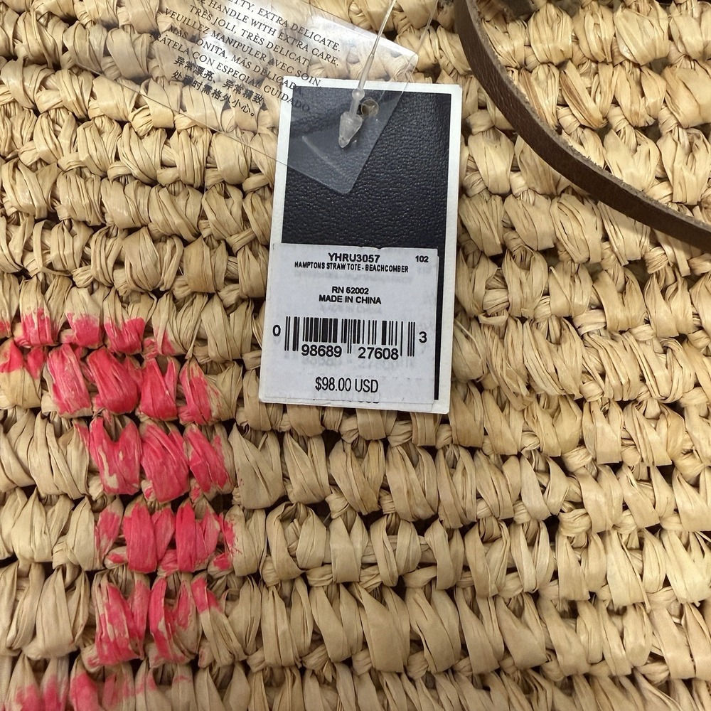 NWT JUICY COUTURE Pink Hamptons Straw Wicker Oversized‎ Tote Leather Handles - Picture 7 of 9